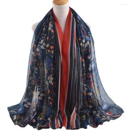 Scarves Autumn Women 2023 Viscose Stripe Scarf Bufanda Mujer Musulman Neck Floral Muslim Hijab Female Shawls And Wraps Cape Femme