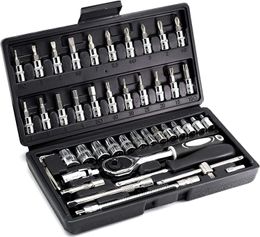 Contactdozen 1/4Inch Car Repair Tool set 46pcs Socket Set Car Repair Tool Ratchet Torque Wrench Combo Tools Kit Auto Repairing Tool Set