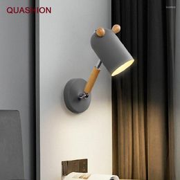 Wall Lamp Children's Bedside Creative Macaroon Wooden Cartoon Bedroom Girls Boy Reading Rotatable Colorful Nightstand Lighting