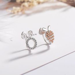 Stud Earrings Cute Animal Micro Paved Crystal Carrot Clip For Women Asymmetry Cartoon No Hole Ear Jewelry Child Girl