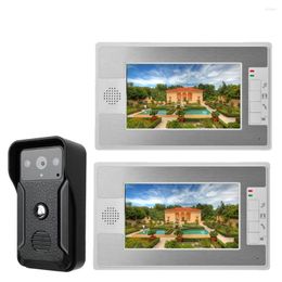 Video Door Phones Mountainone 4 Wires 7" Color TFT Doorbell Intercoms Kit 1 IR Camera With Night Vision 2 Monitors One To Two Phone