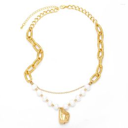 Pendant Necklaces FLOLA Luxury Freshwater Pearls For Women Gold Plated Thick Chain Choker Statement Jewellery Gifts Nkeb485