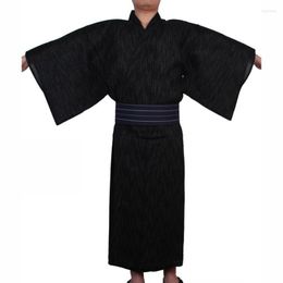 Ethnic Clothing Men Japanese Samurai Costumes Kimono Jinbei Home Wear Loose Cotton Black Yukata Traditional Pajamas Nightgown Robe