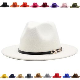 Felt hat wedding buckle fashionable fedora hats men wide brim wool With leather Band autumn winter pink fascinator womens hats318c