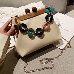 Evening Bags Retro Design Colorful Chain Designer Handbag Women's Messenger Bag Wooden Clip All-match Hand-held Shoulder