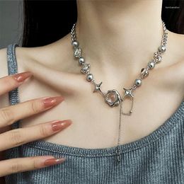Pendant Necklaces Trendy Cuban Chain Crystal Star Necklace Tassel Stainless Steel For Women Party Wedding Jewelry Gifts Dz210