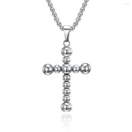 Pendant Necklaces Titanium Steel Round Bead Cross Necklace Men Women Square Pearl Chain