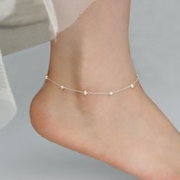 Anklets ASHIQI 925 Sterling Silver Anklet Natural Pearl Chain Bohemian Vintage Foot Bracelet Women's Foot Jewellery 230512