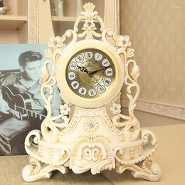 Table Clocks Vintage Clock European Style French Decorative Analogue Desk Non-Ticking Battery Operated For Living Room Shelf