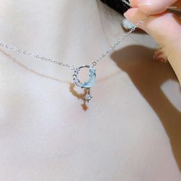 Chains 925 Sterling Silver Star Moon CryStal Necklaces For Women Fashion Designer Jewellery Accessories Christmas Gift