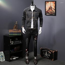 Men's Jackets Autumn Men's Denim Suit Fashion Handsome Embroidered Jacket Youth Loose Two-piece