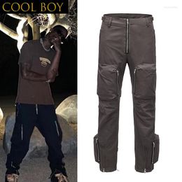 Men's Pants E BOY Muiti-pockets Drawstring Overalls Mens High Street Retro Straight Casual Oversize Cargo Safari Style Loose Trousers