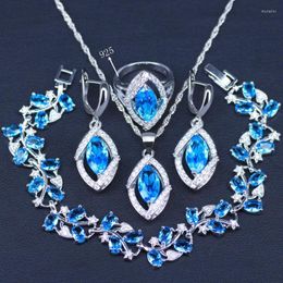 Necklace Earrings Set Blue Zircon Bridal Silver Colour Jewellery Women Pendant&Necklace Ring With Natural Stones Bracelets Jewelery Gift