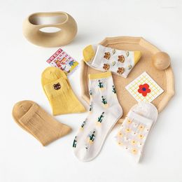 Women Socks Cute Bear Middle Tube Printing Girls Mesh Spring Summer Floor Sock Breathable Korean Style Ladies Maiden