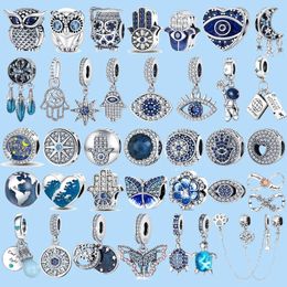 Ciondoli in argento sterling 925 per perline di gioielli Pandora Colore Malocchio Gufo Mongolfiera Ciondolo con perline blu Perline originali