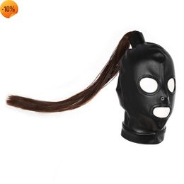 Massage Adult Games Bondage Hood with Wig Fetish Constraint Sex Toys Slave Party Mask for Women Men Couples Flirting Games Accessories