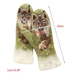 Five Fingers Gloves Women Faux Cashmere Full Finger Colourful Animal 3D Print Warm Mittens M3GF