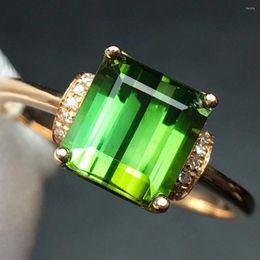Cluster Rings Fine Jewellery Real Pure 18 K Gold Natural Green Tourmaline Gemstones 2.45ct Diamonds Male's Wedding Man's