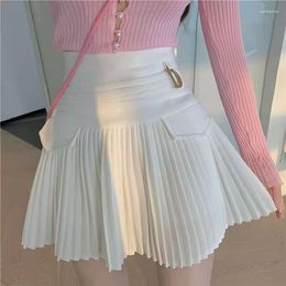 Skirts Short Skirt Korean Solid A-line Half High Waist Slim Pleated Streetwear Japanese Kawaii Clothing School Girl Uniform Black
