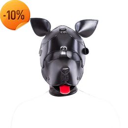 Massage Bdsm Bondage Dog Mask with Leather Hood Fetish Slave Restraint Mask Sex Toy for Male Female Halloween Cosplay Headgear SM Erotic