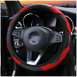 Steering Wheel Covers Car Cover Carbon Fibre Breathable Anti Slip PU Leather Universal 37-38cm Decoration AccessoriesSteering