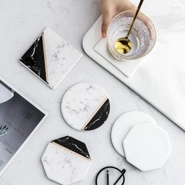 Table Mats 2pcs Coasters For Drinks Absorbent Ceramic Stone Cork Base Marble Surface Pattern Cups Place Coffee