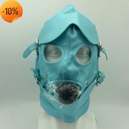 Massage Slave Role Play Bondage Openable Eye Leather Hood Mask with Ball Gag Sex Toys for Men Women Fetish Bdsm Adults Games Products