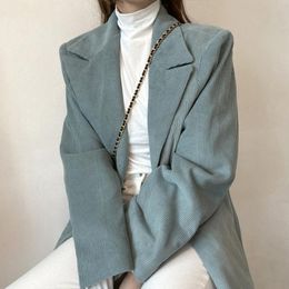 Women's Suits & Blazers Korean Chic Autumn Lapel Two Design Loose Pocket Cotton Corduroy Long Sleeve Suit Coat