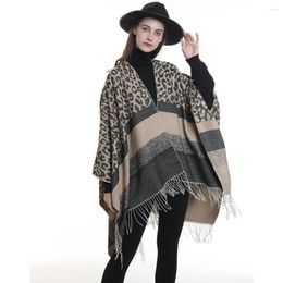 Scarves 2023 Leopard Cashmere Women Poncho Tassel Cape Coat Fashion Ladies Pashm Scarf Shawl Winter Warm Muffler Outerwear Blanket