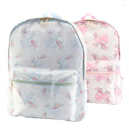 Backpack Waterproof Nylon Blue Powder Print Bow Girl Book Notebook Large Capacity Fashion School Bag Travel