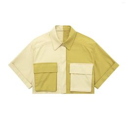 Women's Blouses Women's 2023 Summer Fashion Patchwork Windbreaker Fabric Short Sleeve Shirt Vintage Polo Collar Unique Female