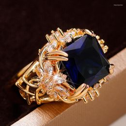 Wedding Rings CAOSHI Luxury Female Anniversary Gift Ring Gold Colour Blue Crystal Stone Finger Accessories For Party Gorgeous Jewellery Lady