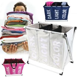 Organization Folding Laundry Hamper Washing 3 Section Baskets Home Accessories Storage Basket Bin Organizer Washing Bag for Dirty Clothes