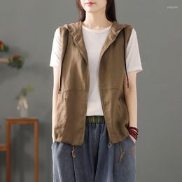 Women's Vests Spring Summer Vest Jacket Women's Korean Sleeveless Coat Female Thin Waistcoat Hooded Middle-Aged Mom Casual Tops