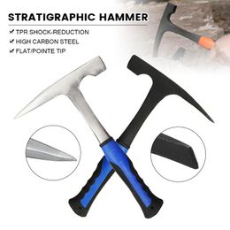 Hammer Geological Hammer High Carbon Steel Stratigraphic Hammer Rock Geology Prospecting Flat/Sharp Tip Shock Reduction Hand Tool