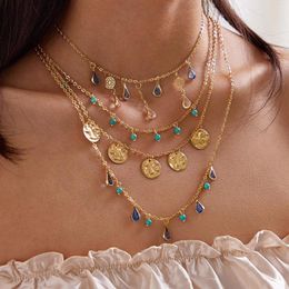 Pendant Necklaces Bohemian Colorful Crystal Tassel Necklace For Women Trendy Geometry Hollow Beaded Clavicle Chain Female Jewelry