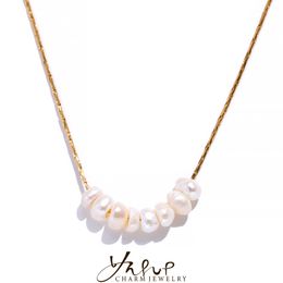Natural Pearl Beads Chic Exquisite Necklace Thin Chain Stainless Steel Minimalist Charm Collar Jewellery Women