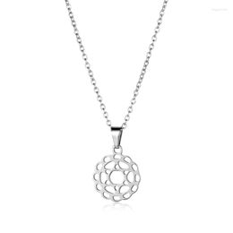 Pendant Necklaces Stainless Steel Hollow Lotus Geometric Round Six-pointed Star Chain Necklace Love Woman Mother Girl Gift Wedding Jewelry