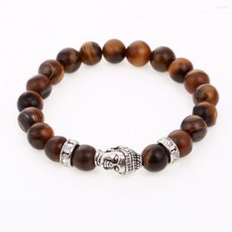 Strand Natural Stone Bead Buddha Bracelet For Women Men Silver Plated Elastic Bracelets Bangles