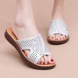 Leder echte Schuhe Sandalen Frauen Pantoffeln Casual Slip am Sommer Beach Mutter Walki 66