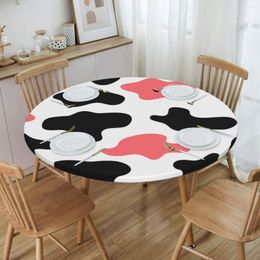 Table Cloth Round Oilproof Cow Spots Cover Elastic Fitted Texture Animal Skin Backed Edge Tablecloth For Picnic