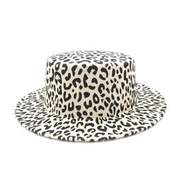 2019 new Unisex Leopard Flat Top Hat Imitation Wool Women Fedoras Hats Stylish Vintage Trilby Caps Panama Jazz Hat Chapeau182C