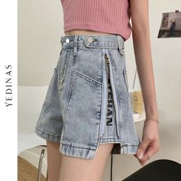 Women's Shorts Yedinas High Waist Wide Leg Denim For Women Summer Jean Korean Style Zipper Decoration Loose Short Bottom Chic