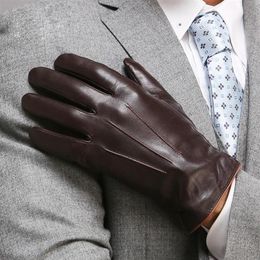 Top Quality Genuine Leather Gloves For Men Thermal Winter Touch Screen Sheepskin Glove Fashion Slim Wrist Driving EM0113471