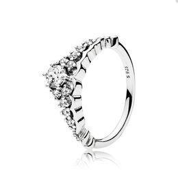 Fairy Tale Tiara Wishbone Ring for Pandora 925 Sterling Silver Wedding Party Jewellery designer Rings For Women Crystal diamond luxury ring with Original Box Set