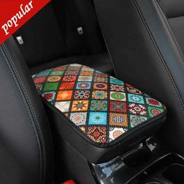 New Universal Car Armrest Cover Mat Leather Ethnic Style Print Waterproof Non-slip Storage Box Pad Auto Styling Interior Accessories