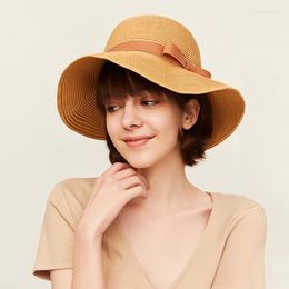 Wide Brim Hats OhSunny Dome Summer Straw Hat UV Protection Wavy Edge Sun Beach Adjustable Fashion For WomenWide