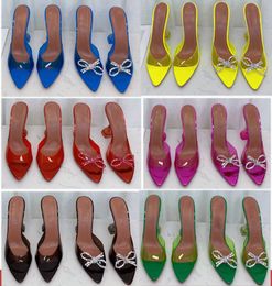 Designer Women Sandals Pointed butterfly Crystal PVC Slingback Sandals Begum Glass Horseshoe heel Woman Transparent Silver Pumps Wedding Sandalias