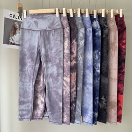 Printed Tie Dyed Naked Feeling woman Yoga Pants 9-point Outwear Tight Leggings European and American Peach Hip Sports Fitness Pants Gym Running training Trousers