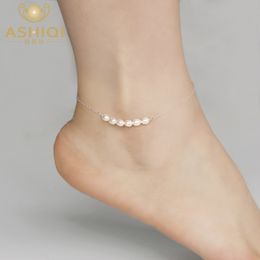 Anklets ASHIQI Real 925 Sterling Silver Ankle Suitable for Women With Natural Freshwater Pearl Foot Jewellery Gift 230512